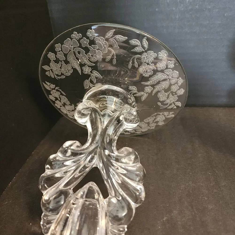 Florentine New Martinsville Pair Candlesticks Etched Elegant Depression Glass